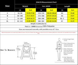 Detailed size chart for floral A-line skirt with measurements in cm and inches