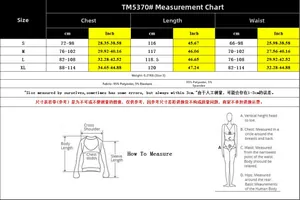 Detailed size chart for colorful striped strapless maxi dress showing cm and inch measurements