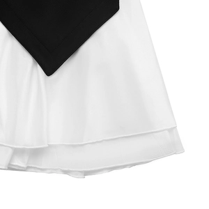 Elegant V-neck long sleeve dress featuring black and white contrast pleated fabric detail