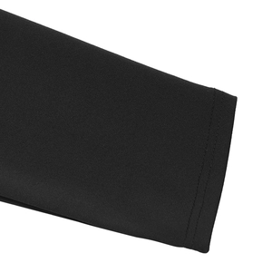 Close-up of black knit sleeve cuffs featuring durable double-needle flat seam stitching