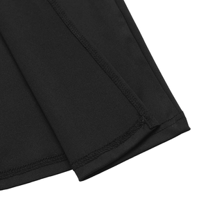 Detail of high-quality double-needle overlock stitching on black knit dress sleeve hem