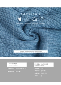 Close-up detail of blue ribbed knit sweater fabric showing texture and soft material