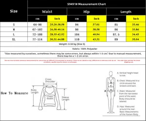 Size chart for A-line tiered skirt with waist, hip and length measurements in cm and inches