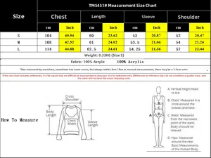 Detailed size chart for strawberry jacquard sweater with measurements for S, M, L sizes