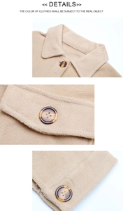 Détails du col à revers, de la texture polaire et des boutons de la veste d'hiver femme