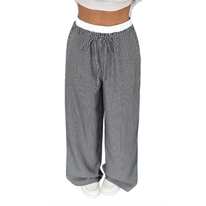 Pantaloni larghi casual da donna a righe bianche e nere con coulisse in vita alta