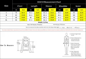 Size chart for women long sleeve pleated shirt dress with detailed metric measurements