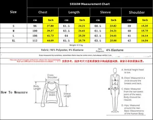 Size chart for striped long sleeve t-shirt with measurements in cm and inches