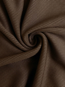 Close-up of premium dark brown ribbed knit fabric showing vertical texture and soft drape