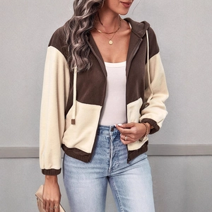 Giacca da Donna in Pile con Blocchi di Colore con Cappuccio e Cerniera Caldo Cardigan in Peluche Abbigliamento Outdoor Invernale Casual Streetwear Giacche da Donna