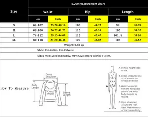 Detailed size chart for women's high-waisted joggers showing waist, hips, and length