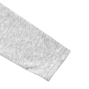Close-up detail of heather grey knitted sleeve cuff with fine ribbed texture