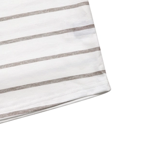 Detail of striped knitted cotton fabric showing high-quality double-needle stitching
