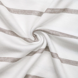 Detail of striped knitted cotton fabric showing soft texture and brown horizontal stripes