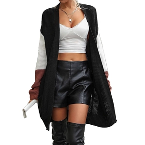 Gilet en maille color-block pour femme noir et blanc cardigan long ouvert décontracté