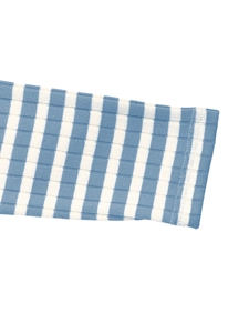 Close-up detail of the ribbed knit cuffs and blue and white stripes on this casual set