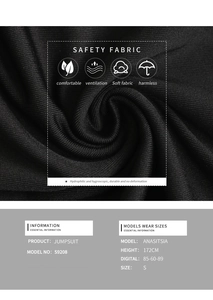 Details des schwarzen Mesh-Jumpsuits mit atmungsaktiver Sicherheitsstoff-Struktur