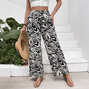 High-waisted wide-leg trousers with bohemian paisley print and straight-cut silhouette