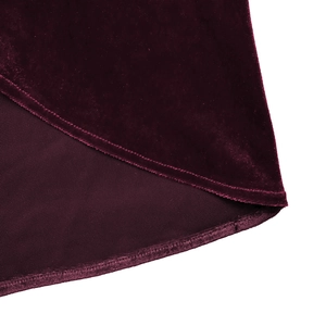Detail of burgundy velvet fabric with high-quality stitching and soft knit lining