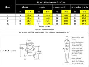 Detailed size chart for women long sleeve top showing bust, length, and sleeve measurements