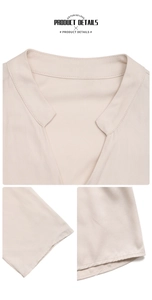 Detailed view of beige long sleeve dress featuring V-neckline and premium woven texture