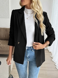 Classic black women's blazer with a single-breasted design and slim fit for business