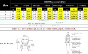 Detailed size chart for women hoodie and pants set showing measurements from S to XL