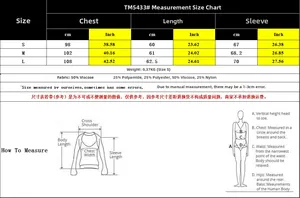 Size chart for women ethnic Fair Isle sweater showing S, M, L measurements and material info