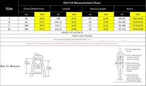 Detailed size chart for pleated off-shoulder dress S9371 with metric and inch measurements
