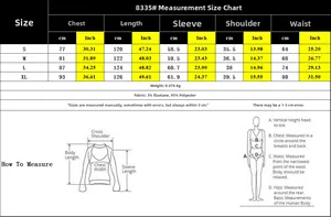 Tableau des tailles pour robe d'automne avec mesures de poitrine et longueur du S au XL