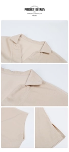 Macro detail of beige lapel top featuring textured corduroy fabric and side slit hem