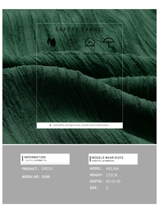 Detail of dark green dress fabric with wrinkle texture showing moisture-wicking properties