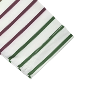 Detail of colorful striped long sleeve shirt showing fine stitching and fabric texture