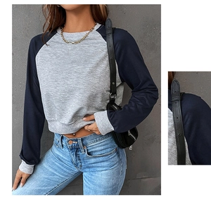 Details des Colorblock-Sweatshirts mit Raglanärmeln, Rippbündchen und Kontrastärmeln
