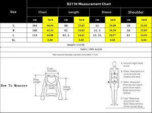 Detailed size chart with measurements and how to measure guide for striped knit sweater