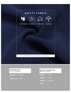 Detail of navy blue safety fabric showing breathable and soft twill texture on a dress