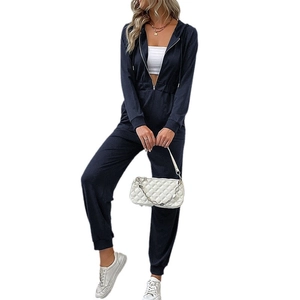 Combinaison à capuche bleu foncé pour femme avec fermeture éclair et taille élastique
