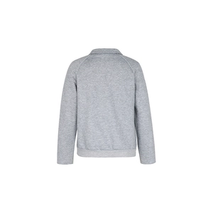 Rear view of grey long sleeve sweatshirt with quilted texture and ribbed cuffs