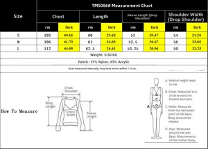 Detailed size chart for floral knit sweater with measurements in inches and centimeters