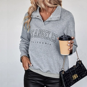 Women's grey Los Angeles quilted sweatshirt with snap-button collar and textured finish