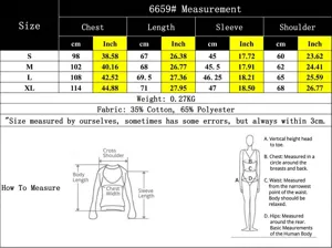 Detailed size chart for long sleeve shirt showing chest, length, sleeve and shoulder metrics