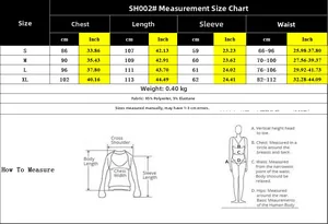 Size chart for long sleeve printed dress with measurements for sizes S to XL