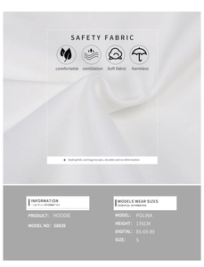 Detail showing high-quality white cotton fabric texture and model size specifications