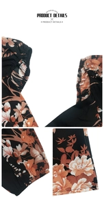 Detail of floral print maxi dress featuring puff sleeves with elastic cuffs and stitching
