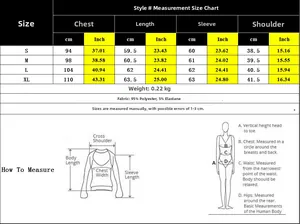 Detailed size chart for striped long sleeve T-shirt with S to XL dimensions and measurements