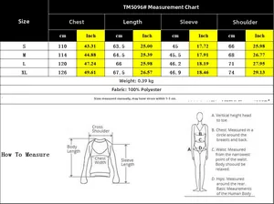 Detailed size chart for fleece pullover top with measurements in cm and inches for S-XL