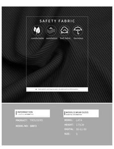Detail of high-quality ribbed knit fabric on black trousers with soft texture and elasticity