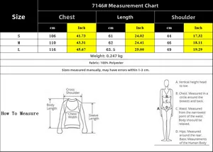 Tableau des tailles pour pull sans manches en tricot col V avec mesures détaillées
