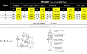 Detailed size chart for women's two-piece casual lounge set including S-XL measurements