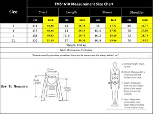 Detailed size chart for long sleeve pullover sweatshirt with chest and length dimensions